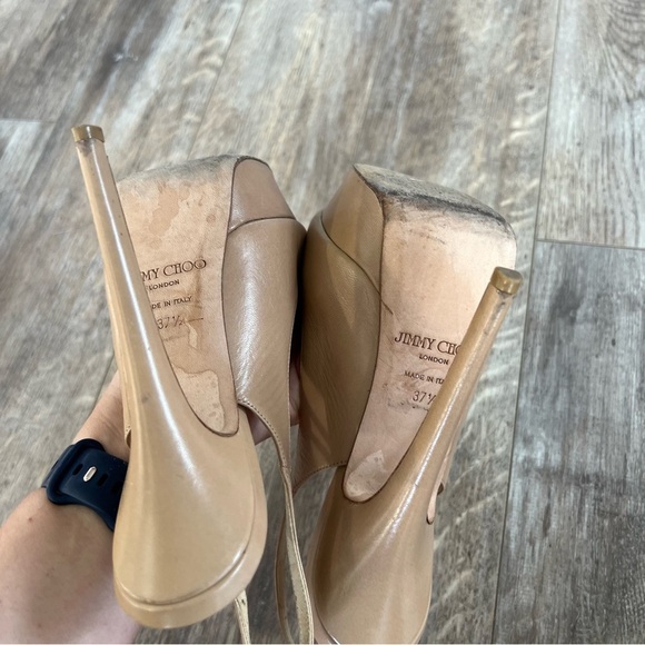 Jimmy Choo Tan Platform Peep-Toe Heels - Picture 9 of 13